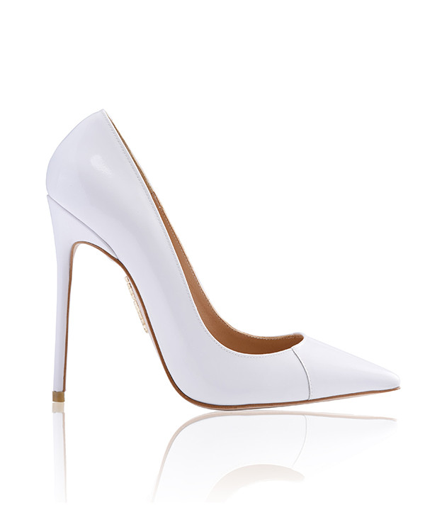 White Patent Leather Pointy Toe Heels 